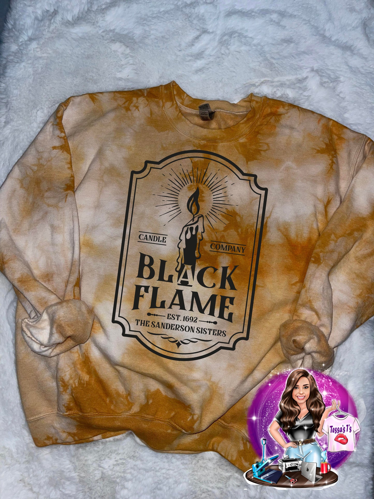 Custom Dyed black Flame Candle Sweatshirt | T-shirt